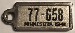 Rare Htf 1941 Minnesota Ident - O - Tag Keychain License Plate Tag Not Dav