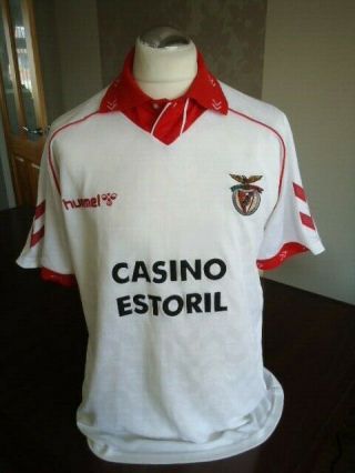 Slb Benfica 1990 Hummel White Away Shirt Xl Adults Rare Old Vintage