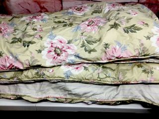 Ralph Lauren Comforter 4 Pc Set Full Queen Khaki Tan Background Pink Floral Rare