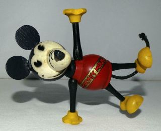 Rare N.  Disney 1930 " Long Nose " Mickey Mouse " Wood Jointed " Balancing Figurine