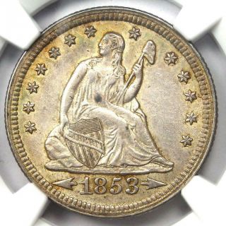 1853 Arrows & Rays Seated Liberty Quarter 25c - Certified Ngc Au55 - Rare Coin