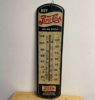 Rare Vintage Pepsi Cola Soda Pop 27 " Metal Thermometer Sign