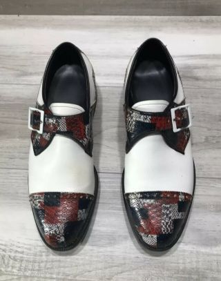 Rare Vintage Patchwork Plaid Red Black White Spike Golf Shoes Buckle 9.  5 D