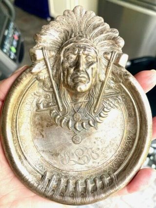 Unger Bros.  Sterling Fine Silver Indian Chief Art Nouveau Pin Dish Antique Rare