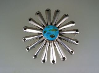 Rare Joe H Quintana Sterling Silver & Blue Gem Turquoise Pin Published