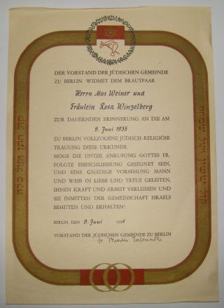 Rare Jewish Judaica Kaiserstrasse Synagogue Berlin Germany Wedding Letter 1935