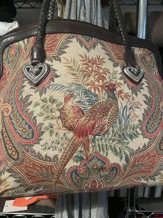 Brighton Rare Vintage Purse Carpet Bag Tapestry Pheasant Bird Overnighter