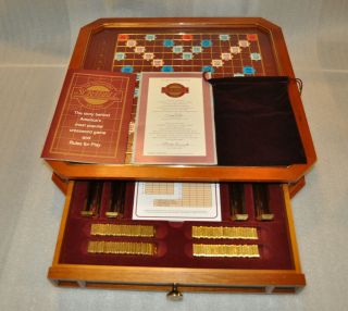 Rare Franklin Scrabble Game Board W/ 100 Gold Plated Tiles Scores Bag