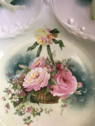R S Prussia Red Mark Basket Of Flowers Serving Bowl 11” Rare Antique Gorgeous 2