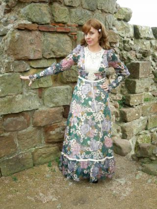 Rare Black Label Gunne Sax Hippie Princess Floral Print Corset Dress