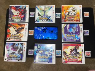 Rare Nintendo 3ds Xl Pokemon X And Y Console Blue & All 8 3ds Pokémon Games