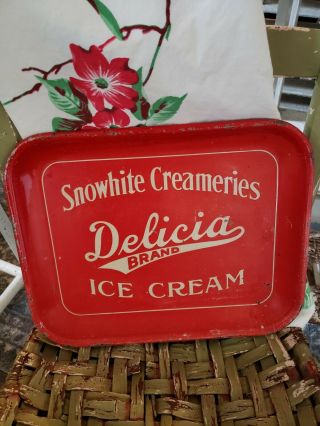 Rare Antique Snowhite Creameries Ice Cream Advertising Metal Litho Serving Tray