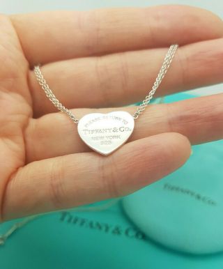 Return To Tiffany & Co.  Rare Heart Tag Double Silver Chain 16 " Necklace