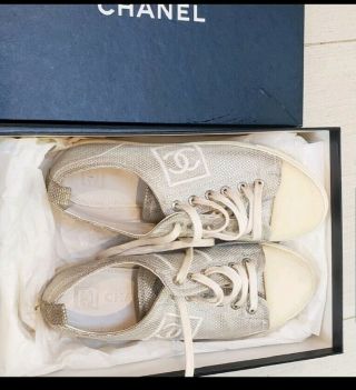 Authentic Chanel Cc Logo Rare Vintage Sneakers Size 5.  5
