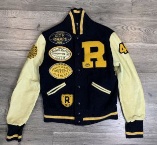 Vintage Rare Ralph Lauren Rugby Wool Leather Letterman Varsity Jacket Medium