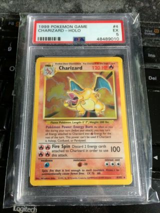Pokémon 1999 Charizard 4/102 Holo Base Set Psa 5
