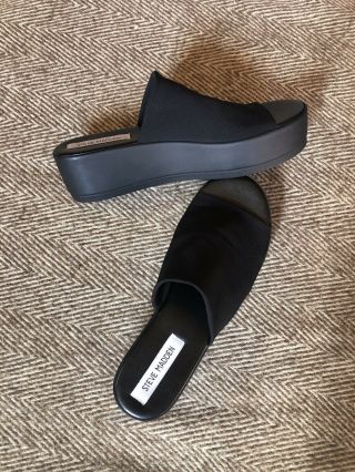 Vtg Rare Black Steve Madden Slinky Slides Sandals Platforms 90 