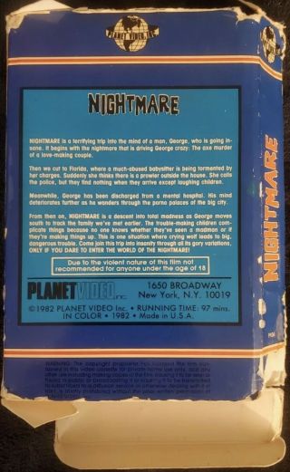 NIGHTMARE (1981) (Planet Video 1982 Release) Rare Horror BIG BOX VHS OOP 5