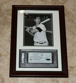 Rare Ted Williams Signed Wire Photo And Check Framed Display - Boston Red Sox - Psa