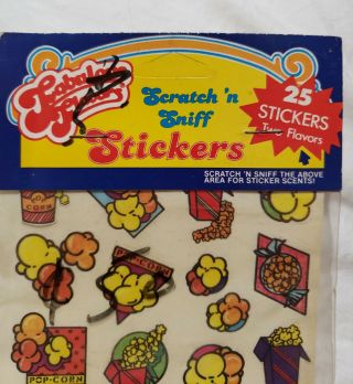 Vintage 1980 ' s SPINDEX pack Scratch & Sniff Stickers Gum ball & popcorn RARE 2