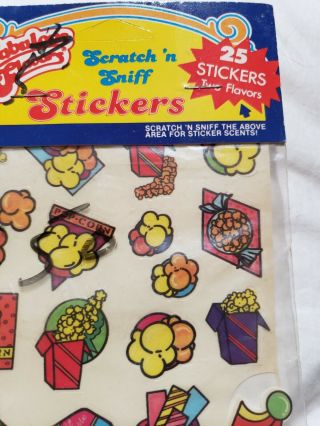 Vintage 1980 ' s SPINDEX pack Scratch & Sniff Stickers Gum ball & popcorn RARE 3