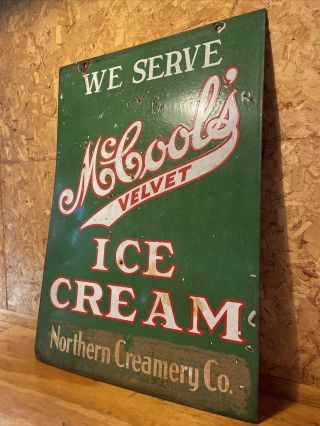 Rare Vintage Mccool’s Ice Cream Doubled Sided Porcelain Sign Northern Michigan