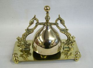 Very Rare Antique Cast Brass Shop Hotel Counter Attention Bell With Bird Mounts