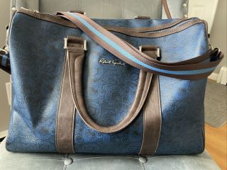 Robert Graham Leather Overnight Weekender Bag Euc Paisley Blue Brown Rare