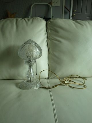 Vtg Hand Cut Crystal Boudoir/table Lamp W/ Matching Mushroom/dome Shade 13 " Rare