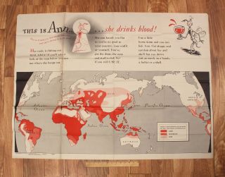 Rare Large Dr.  Seuss Poster 1943 Wwii Us Army Malaria This Is Ann Nr