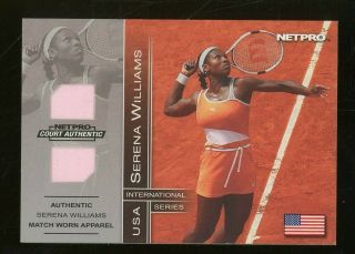 2003 Netpro Serena Williams Rc Match Worn Jersey / Apparel Card D 169/500 Rare