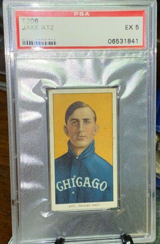 1909 T206 Jake Atz,  Chicago,  Rare Polar Bear Rev,  Psa 5 Ex Bin