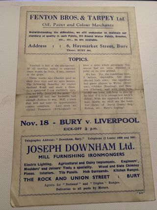 Bury v Tranmere Rovers 11/11/1944 Very Rare 3