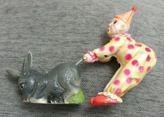 Rare Vintage Japanese Celluloid Wind Up Circus Clown & Donkey Toy