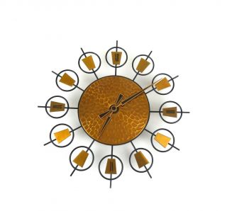 Very Rare German Vintage Brutalist Copper Sunburst Wall Clock Mid Century