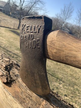 Rare Embossed Antique ‘kelly Hand Made ’ Axe Single Bit Tool 4 Lb
