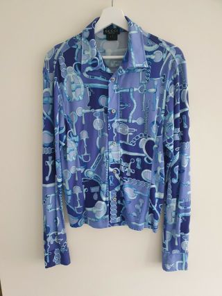 Gucci Tom Ford Spring 1996 Blue Print Shirt Size M Rare