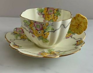 Rare Vintage Paragon Flower Handle Teacup & Saucer Star Backstamp 1923 - 1933
