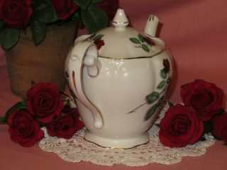 Teapot Roses Royal Standard Red Velvet Bone China England Vintage Rare 3