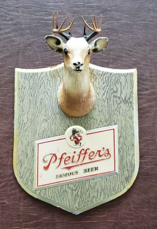 Vintage Antique Rare Pfeiffers Beer Whitetail Deer Chalkware Plaque Bar Sign