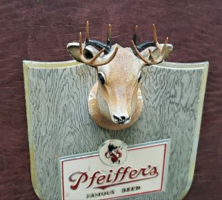 Vintage Antique Rare Pfeiffers Beer Whitetail Deer Chalkware Plaque Bar Sign 2