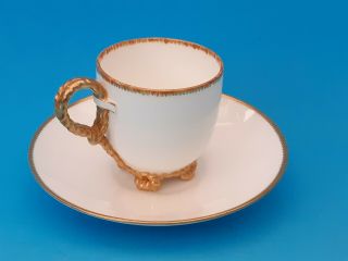 Rare Brown Westhead Moore,  Minton ? Cup & Saucer,  Gold Twist Rope Handle & Feet