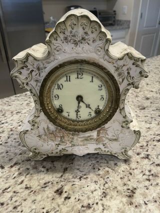 Antique Ansonia Porcelain Clock 8 - Day,  Time/strike,  Key - Wind Rare