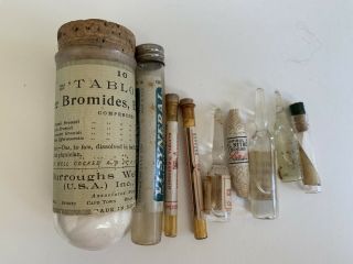 9 Rare Antique Apothecary Pharmacy Glass Bottles,  Vials,  Some Full Buy It Now