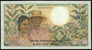 Madagascar 1000 Francs= 200 Ariary P 59 1966 Vf,  French Colonial Note Rare