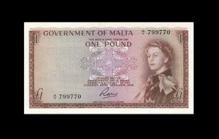 1949 Government Of Malta 1 Pound Qeii Rare ( (aunc))