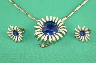 Rare Vintage Sterling Nettie Rosenstein Blue Rhinestone Necklace & Earrings