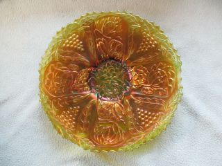Rare Golden Amethyst Carnival Glass Lotus Flower And Grape Dish / Platter