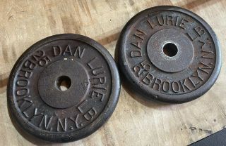 2 Vintage 25 Lb.  Dan Lurie Cast Iron Standard Weight Plates Rare