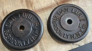 2 Vintage 25 Lb.  Dan Lurie Cast Iron Standard Weight Plates Rare 2